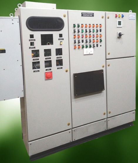 A complete process automation panel with HMI and control buttons